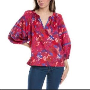 Tyler Boe Red and Blue Floral Blouse